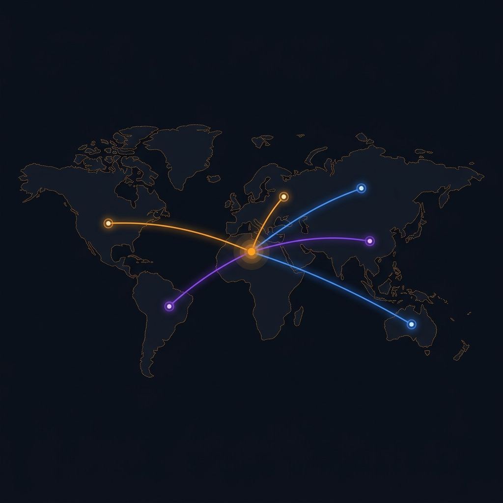 Blog Monkee fanout — world map showing instant push to Bing, Yandex, ChatGPT, Perplexity, Feedly