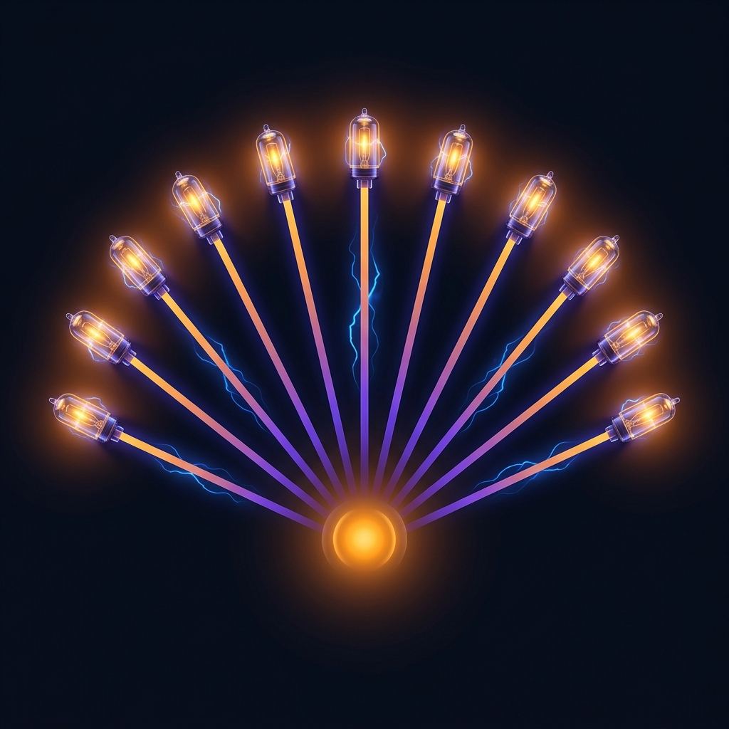 Blog Monkee fanout radial diagram — publish event pushing to nine endpoints