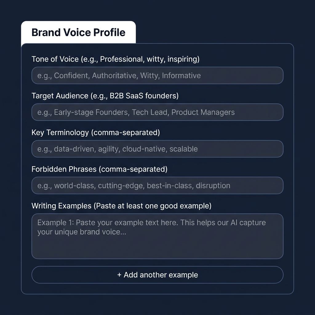 Blog Monkee Brand Voice Profile setup form