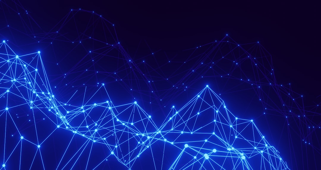 An abstract visualization of a glowing digital network with interconnected nodes and lines, symbolizing AI training data and neural pathways.